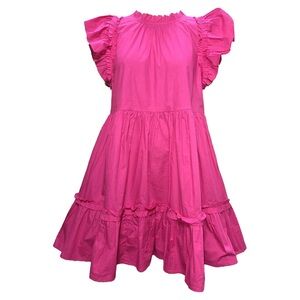 Caroline Constas Pink Ruffled Mini Tiered Dress  Cotton Size M EUC